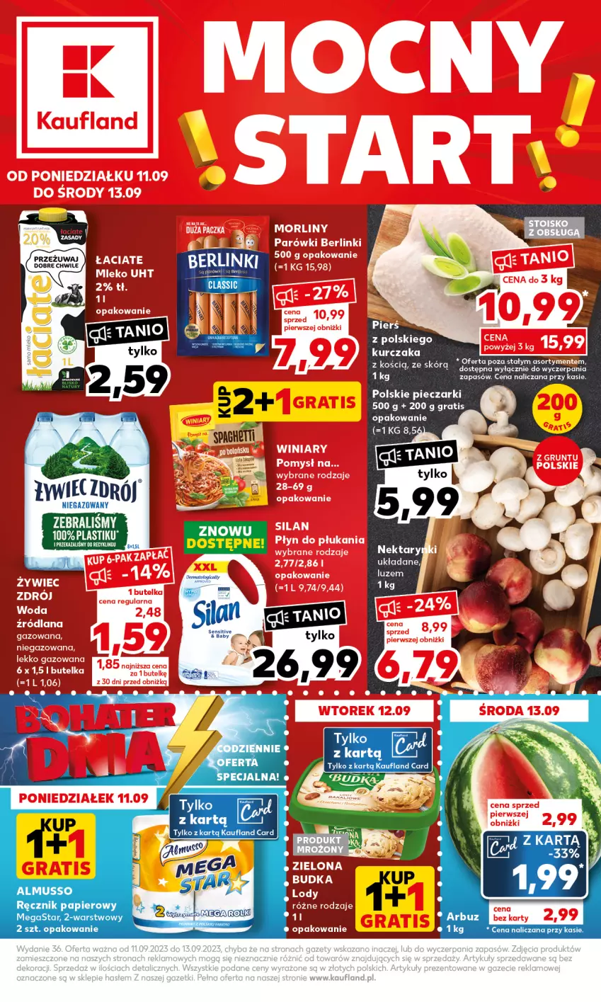 Gazetka promocyjna Kaufland - Mocny Start - ważna 11.09 do 13.09.2023 - strona 1 - produkty: Gra, Kurczak, Lody, Mus, Nektar, Papier, Ręcznik