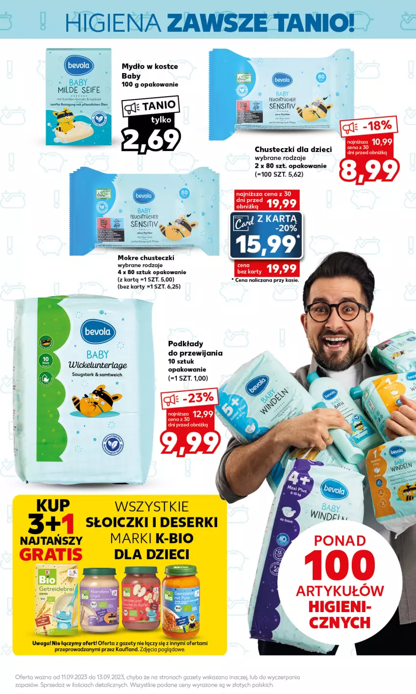 Gazetka promocyjna Kaufland - Mocny Start - ważna 11.09 do 13.09.2023 - strona 17 - produkty: Chusteczki, Deser, Dzieci, LANA, Mydło, Podkład, Ser, Słoiczki, Waga