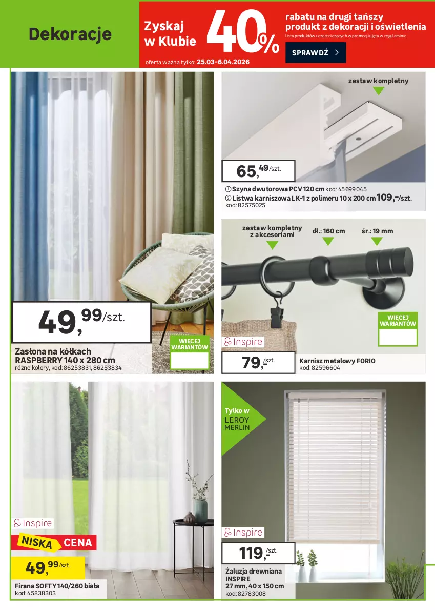 Gazetka promocyjna Leroy Merlin - Gazetka Leroy Merlin - ważna 25.03 do 21.04.2026 - strona 18 - produkty: Dywan, Firana, Karnisz, Listwa, Por, Puf, Szyna, Zasłona