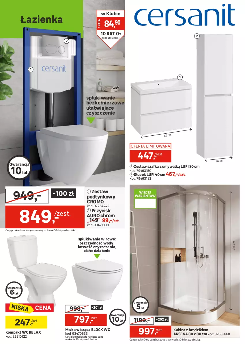 Gazetka promocyjna Leroy Merlin - Gazetka Leroy Merlin - ważna 25.03 do 21.04.2026 - strona 30 - produkty: Brodzik, Cersanit, Deska wolnoopadająca, Kompakt WC, Miska, Miska wisząca, Por, Słupek, Sport, Szafka, Tran, Zestaw podtynkowy WC