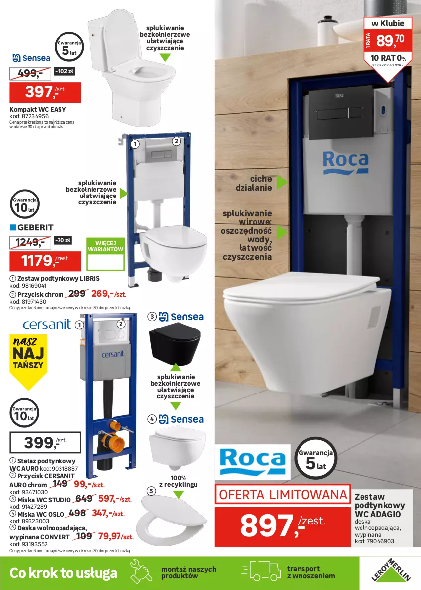 Gazetka promocyjna Leroy Merlin - Gazetka Leroy Merlin - ważna 25.03 do 21.04.2026 - strona 31 - produkty: Brodzik, Cersanit, Deska wolnoopadająca, Kompakt WC, Miska, Miska wisząca, Por, Słupek, Sport, Szafka, Tran, Zestaw podtynkowy WC