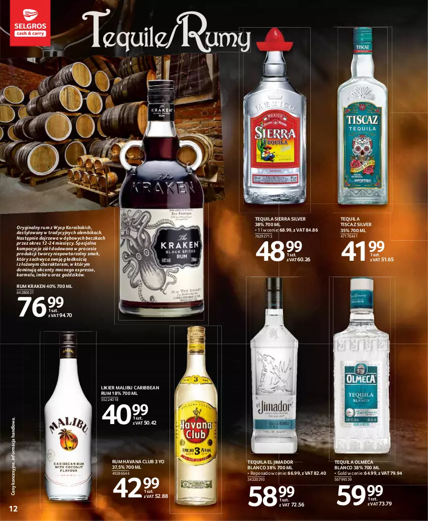 Gazetka promocyjna Selgros - Katalog Alkohole - ważna 25.03 do 05.04.2021 - strona 12 - produkty: Gin, Imbir, Likier, Malibu, Rum, Tequila