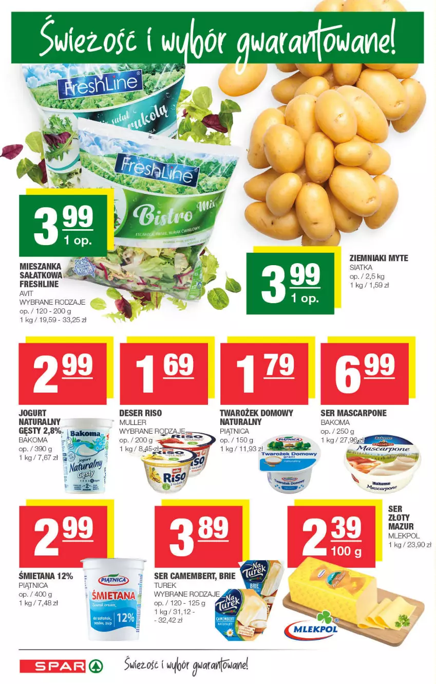 Gazetka promocyjna Spar - Spar - ważna 02.01 do 12.01.2022 - strona 2 - produkty: Bakoma, Deser, Jogurt, Jogurt naturalny, LG, Mascarpone, Mieszanka sałat, Piątnica, Por, Sałat, Ser, Siatka, Ziemniaki, Złoty Mazur