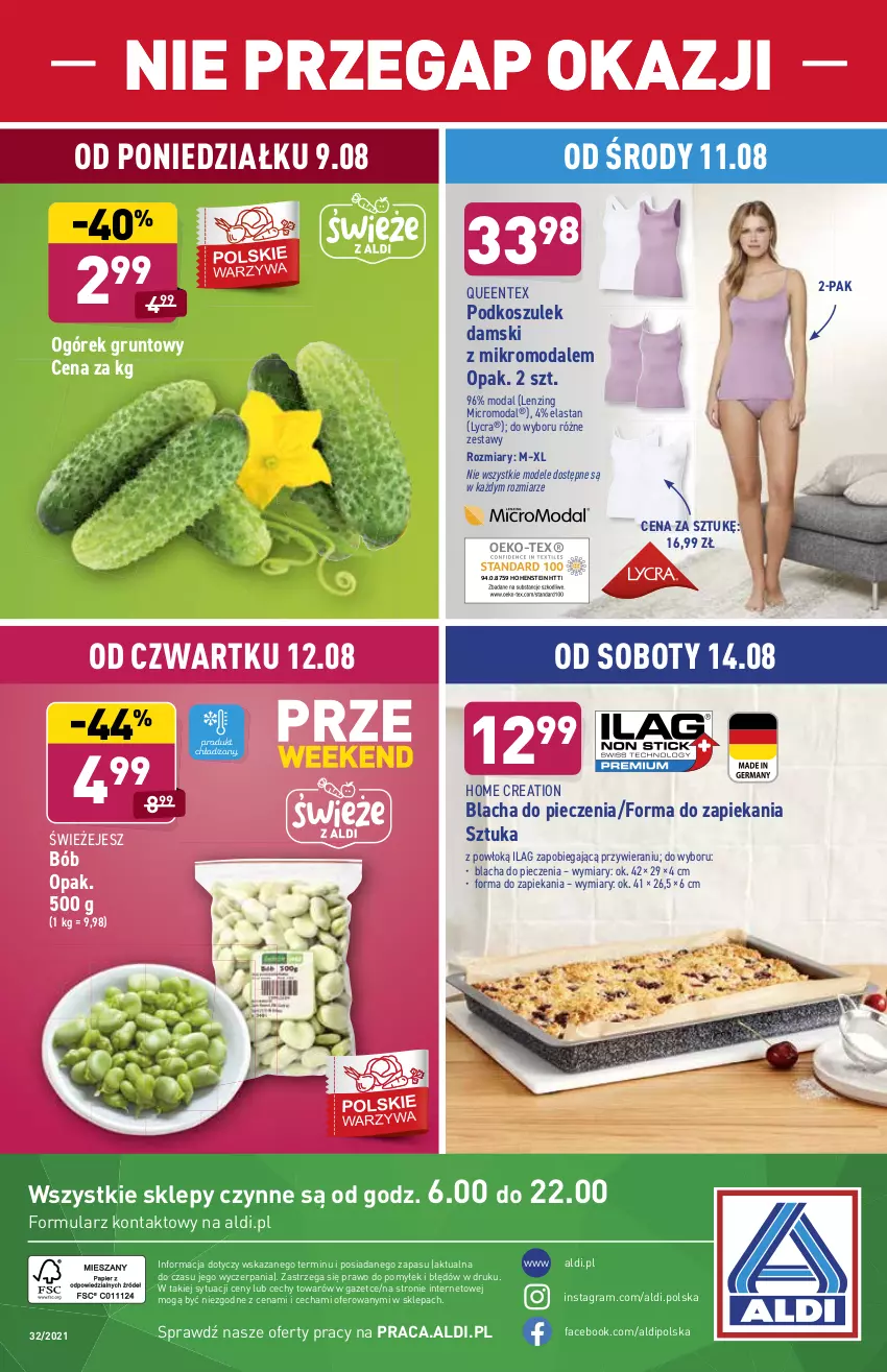 Gazetka promocyjna Aldi - ważna 11.08 do 14.08.2021 - strona 11 - produkty: Blacha do pieczenia, Fa, Gra, Grunt, Kosz, Moda, Ogórek, Piec, Podkoszulek, Queentex