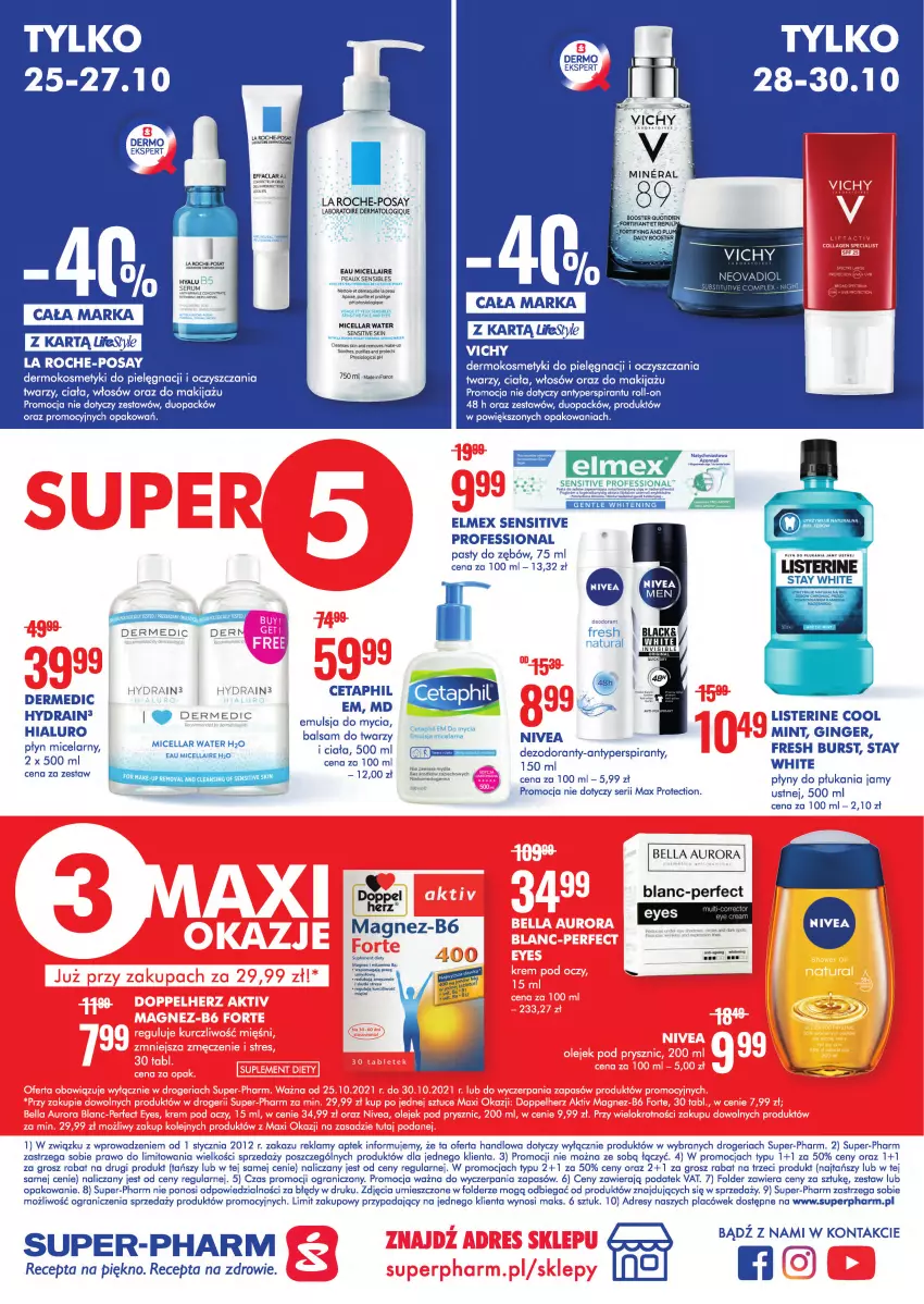 Gazetka promocyjna Super Pharm - Gazetka - ważna 25.10 do 30.10.2021 - strona 12 - produkty: Antyperspirant, Bell, Bella, Booster, Cetaphil, Dermedic, Dres, Elmex, Emulsja, Emulsja do mycia, Gin, Gra, Kosmetyki do pielęgnacji, La Roche-Posay, Listerine, Magnez, Makijaż, Nivea, Płyn micelarny, Pur, Ser, Vichy, Wiko, Zdrowie