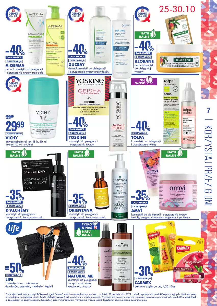 Gazetka promocyjna Super Pharm - Gazetka - ważna 25.10 do 30.10.2021 - strona 7 - produkty: A-derma, Antyperspirant, Control, Ducray, Gra, Klorane, Kosmetyki do pielęgnacji, LG, Makijaż, Mars, Maska, Ocet, Rum, Ryż, Ser, Serum, Tołpa, Top, Tran, Vichy