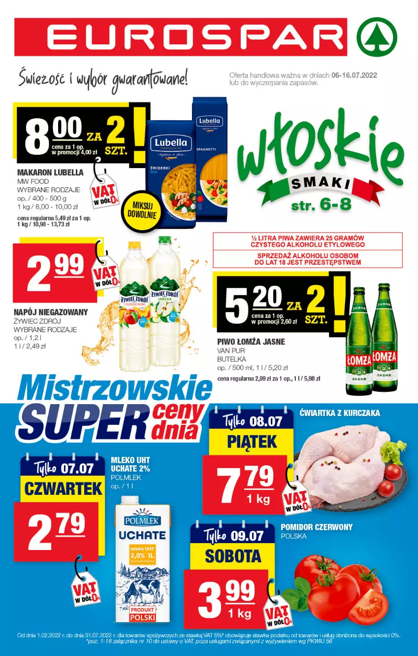 Gazetka promocyjna Spar - EuroSpar - ważna 05.07 do 15.07.2022 - strona 1 - produkty: Bell, Bella, Gra, Lubella, Makaron, Piwa, Piwo, Pur