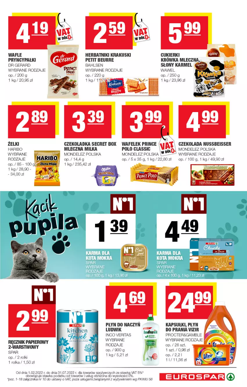 Gazetka promocyjna Spar - EuroSpar - ważna 05.07 do 15.07.2022 - strona 15 - produkty: Cukier, Cukierki, Czekolada, Dr Gerard, Haribo, Herbatniki, Krakus, Krakuski, Ludwik, Milka, Ser, Sok, Vizir, Wafelek, Wafle, Wawel