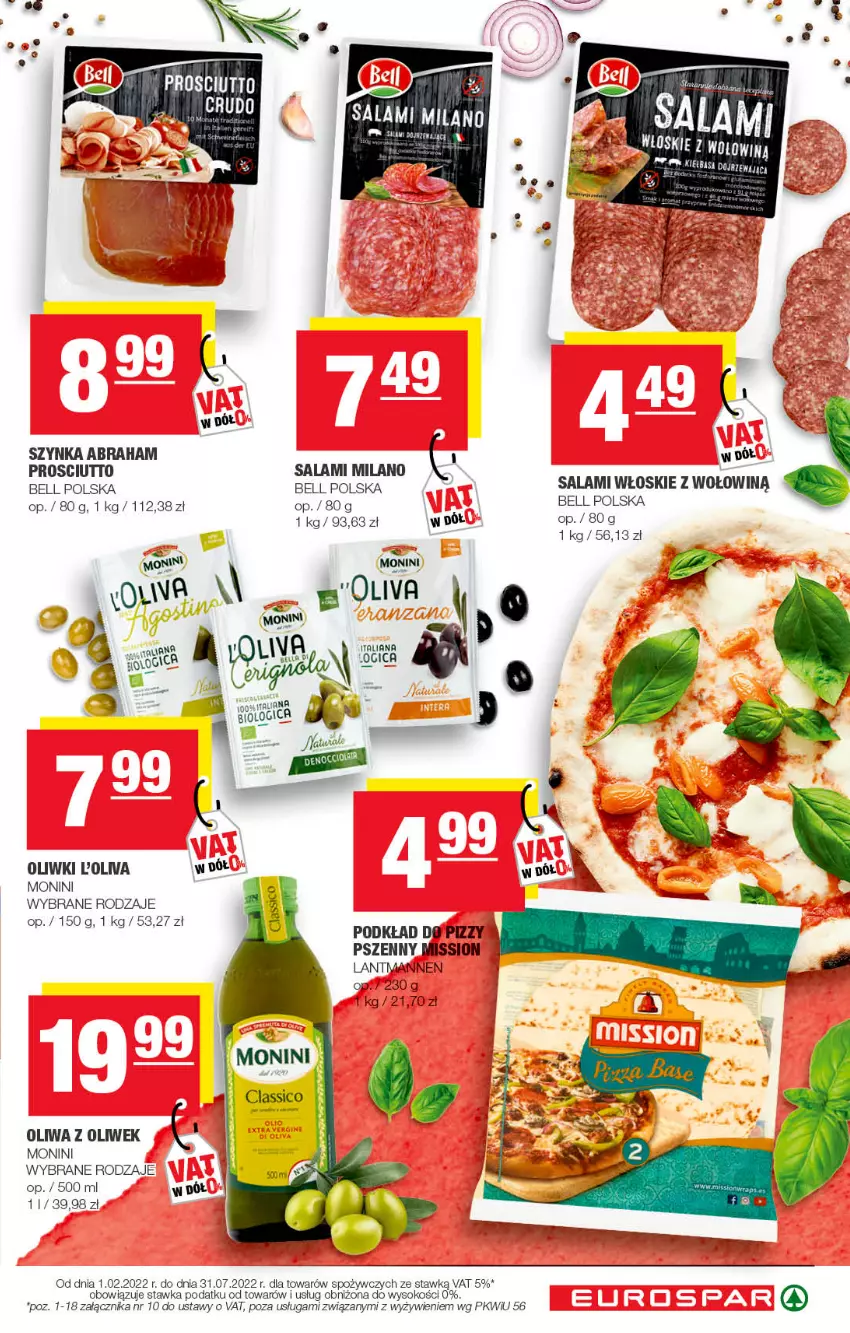 Gazetka promocyjna Spar - EuroSpar - ważna 05.07 do 15.07.2022 - strona 7 - produkty: Bell, Monini, Oliwa z oliwek, Oliwki, Podkład, Prosciutto, Salami, Sok