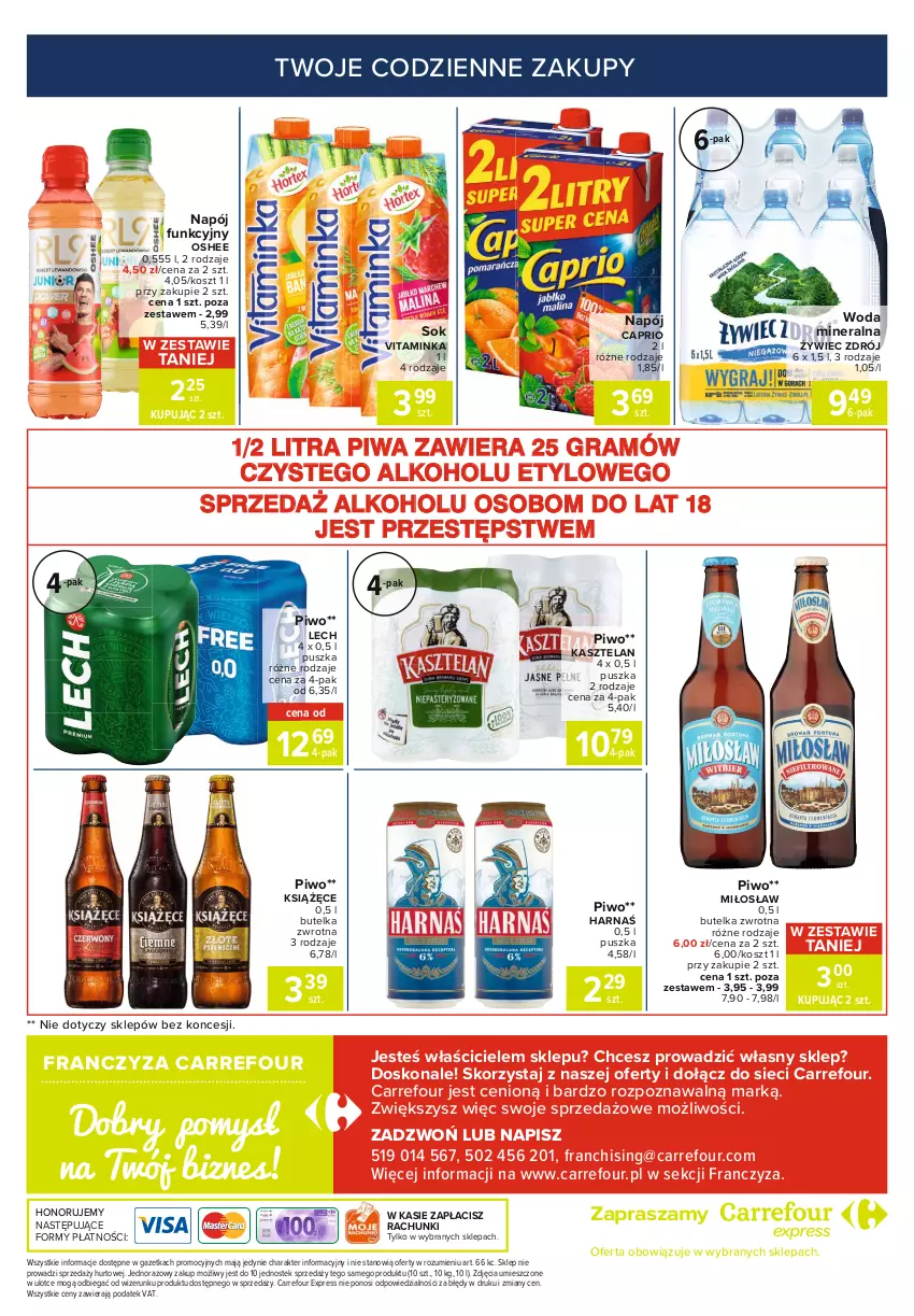 Gazetka promocyjna Carrefour - Gazetka Express - ważna 12.10 do 18.10.2021 - strona 6 - produkty: Gra, Harnaś, Inka, Kasztelan, Kosz, Książęce, Napój, Oshee, Piwa, Piwo, Sok, Stek, Woda, Woda mineralna