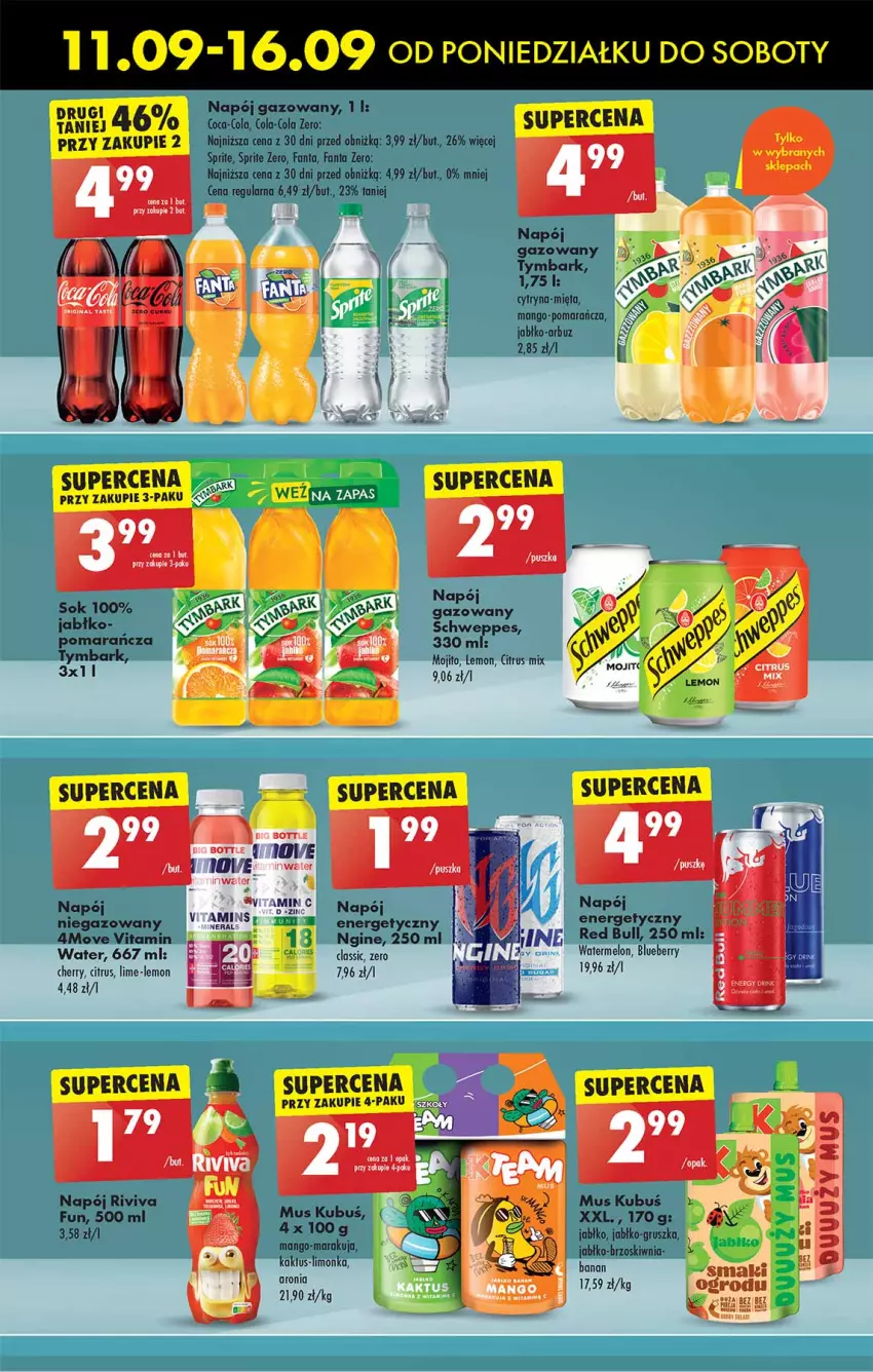 Gazetka promocyjna Biedronka - Od czwartku - ważna 14.09 do 20.09.2023 - strona 47 - produkty: Arbuz, Coca-Cola, Fa, Fanta, Gin, HP, Kubuś, Mango, Melon, Mięta, Mus, Napój, Napój gazowany, Red Bull, Sprite, Tymbark