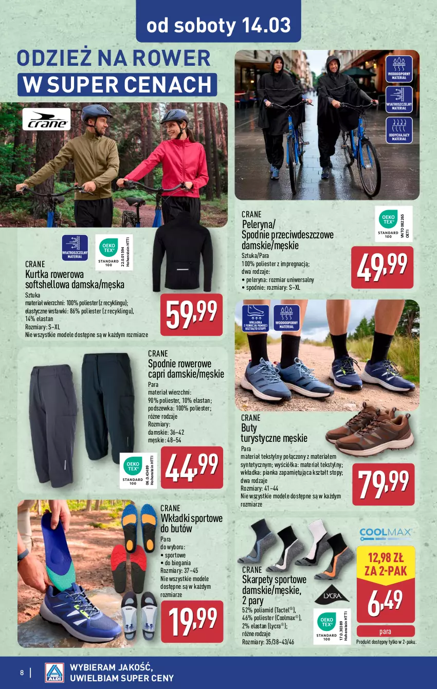 Gazetka promocyjna Aldi - Artykuły przemysłowe i tekstylia - ważna 11.03 do 14.03.2026 - strona 8 - produkty: Buty, Karp, Kurtka, Olma, Por, Rower, Spodnie, Sport, Top, Wkładki