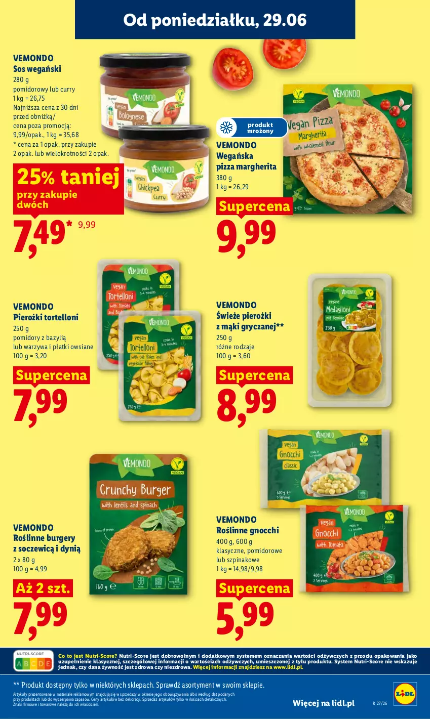 Gazetka promocyjna Lidl - Gazetka ważna od 29.06 do 1.07 - ważna 29.06 do 01.07.2026 - strona 51 - produkty: Bazyl, Burger, Dynią, Gnocchi, Gry, Pizza, Pizza margherita, Płatki owsiane, Pomidory, Sos, Szpinak, Tortelloni, Warzywa