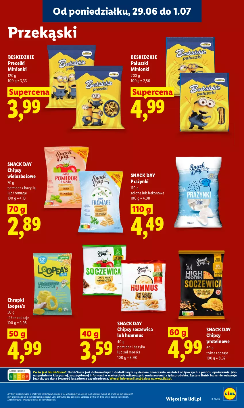 Gazetka promocyjna Lidl - Gazetka ważna od 29.06 do 1.07 - ważna 29.06 do 01.07.2026 - strona 71 - produkty: Bazyl, Bazylia, Beko, Beskidzki, Beskidzkie paluszki, Chipsy, Chrupki, Hummus, Mus, Precelki, Sól