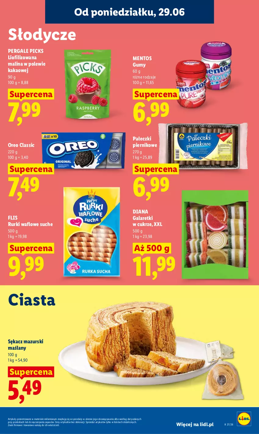 Gazetka promocyjna Lidl - Gazetka ważna od 29.06 do 1.07 - ważna 29.06 do 01.07.2026 - strona 73 - produkty: Gala, Galaretki, Kakao, Mentos, Oreo, Piernik, Rurki, Sękacz