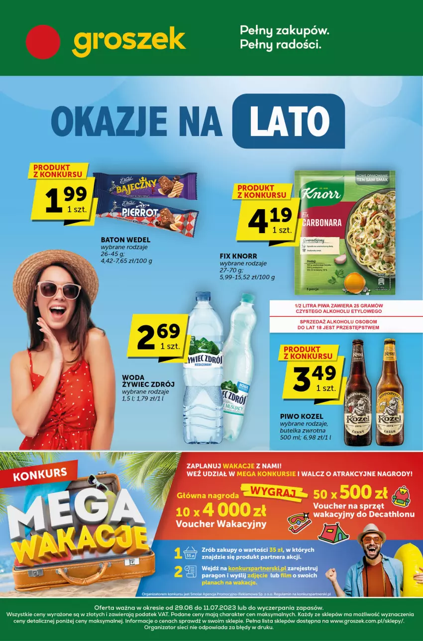 Gazetka promocyjna Groszek - ważna 29.06 do 11.07.2023 - strona 1 - produkty: Baton, Gra, Groszek, Knorr, Kozel, Piwa, Piwo, Woda