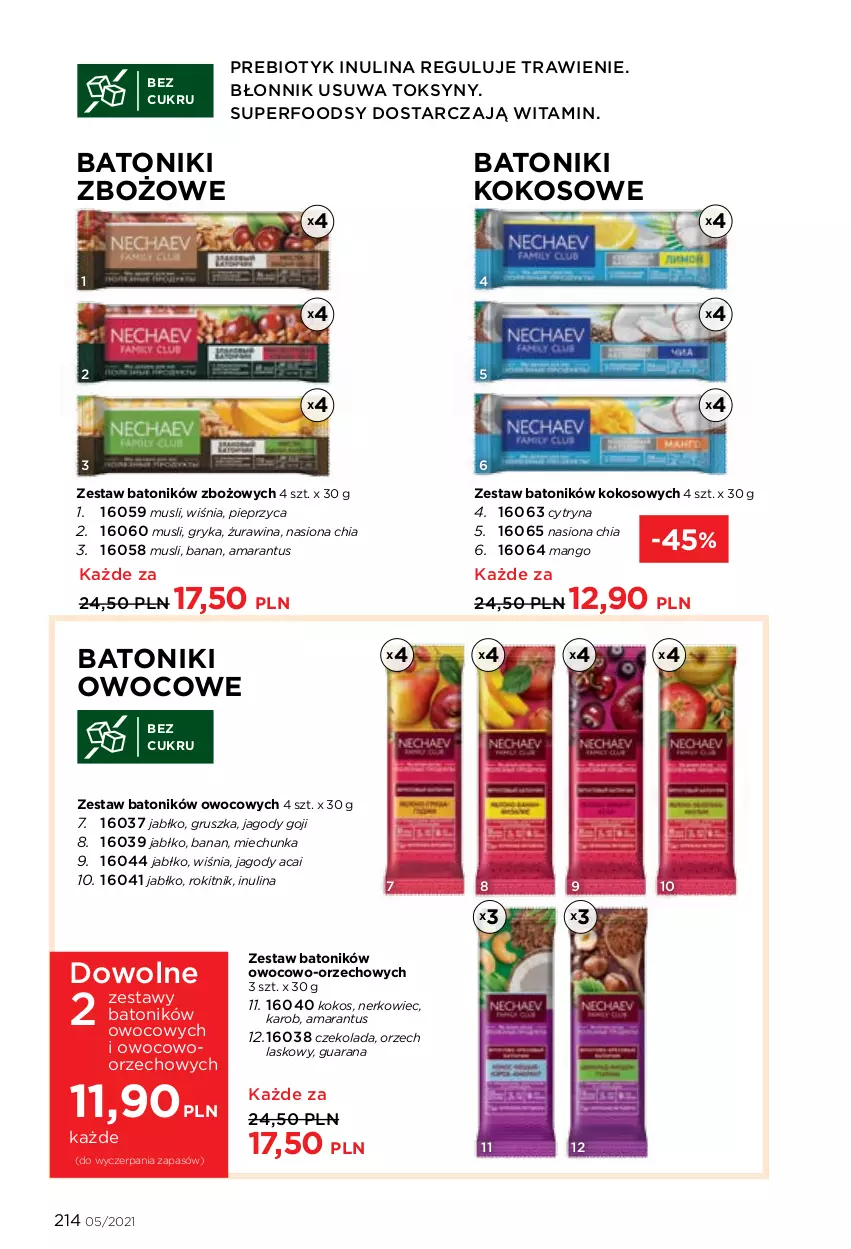 Gazetka promocyjna Faberlic - Gazetka - ważna 29.03 do 11.04.2021 - strona 214 - produkty: Baton, Chia, Czekolada, Gry, Jagody, Jagody goji, Kokos, Mango, Mus, Pieprz, Tonik