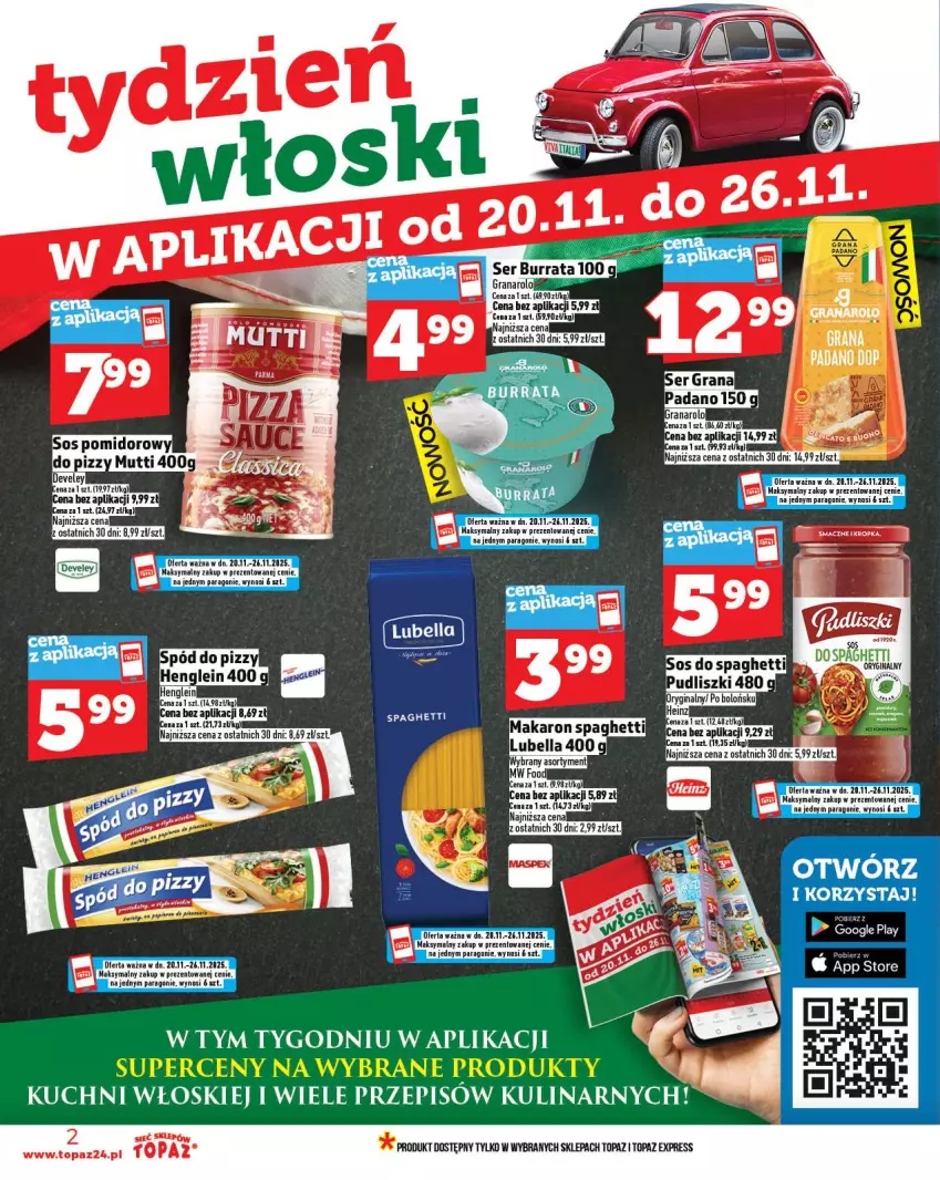 Gazetka promocyjna Topaz - Gazetka - ważna 20.11 do 26.11.2025 - strona 2 - produkty: Gin, Gra, Heinz, Ser, Spaghetti, Top