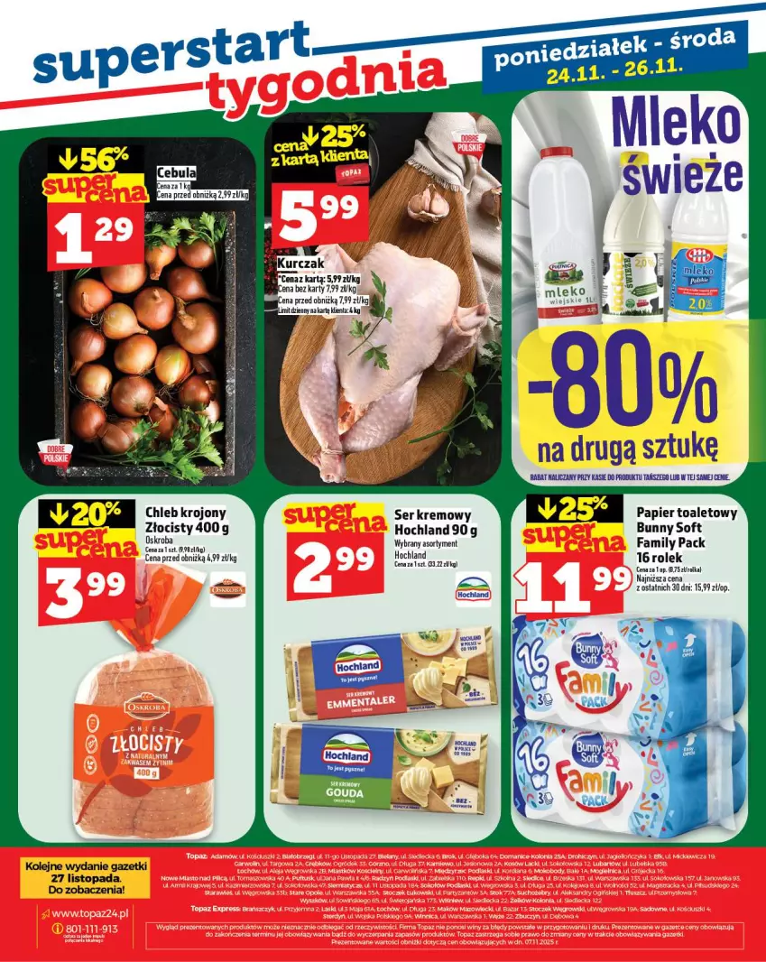 Gazetka promocyjna Topaz - Gazetka - ważna 20.11 do 26.11.2025 - strona 28 - produkty: Chleb, Fa, Hochland, Olej, Papier, Papier toaletowy, Ser, Top