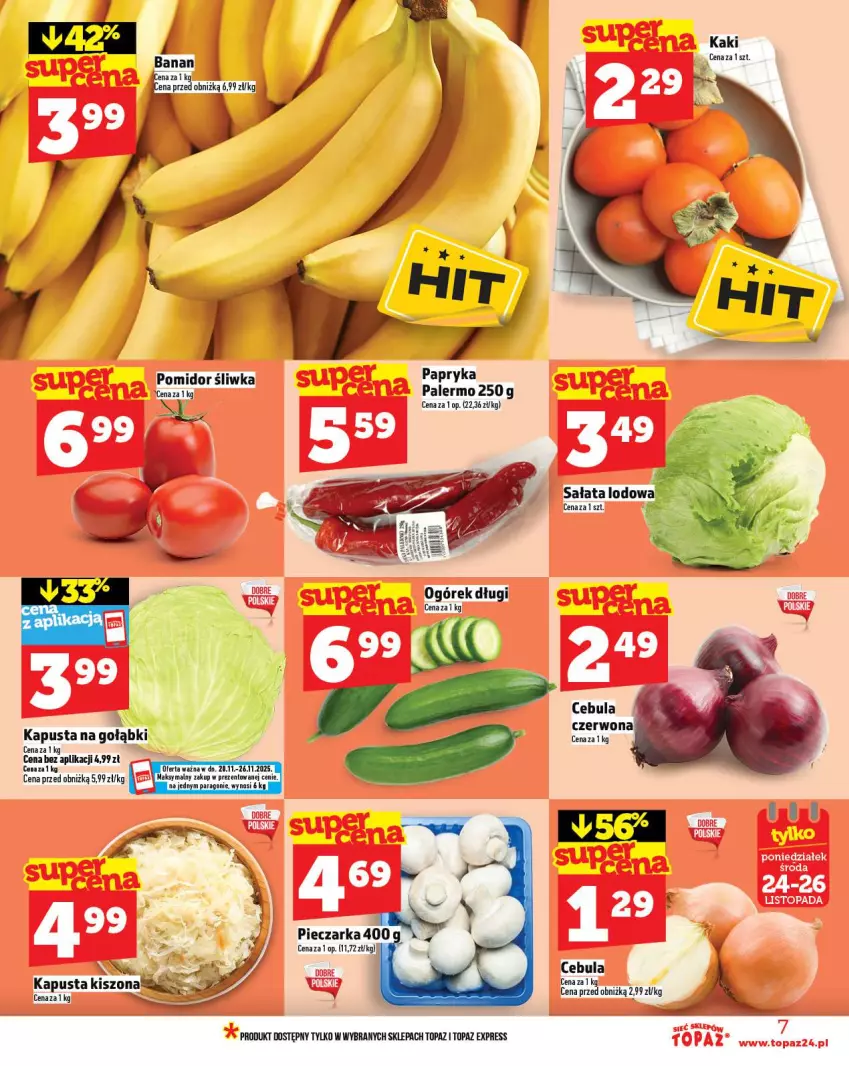 Gazetka promocyjna Topaz - Gazetka - ważna 20.11 do 26.11.2025 - strona 7 - produkty: Cebula, Kaki, Ogórek, Papryka, Sałat, Top