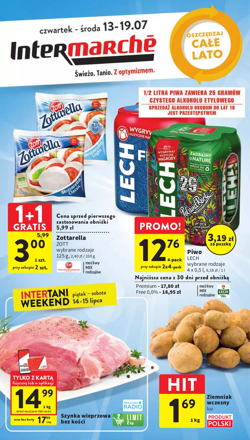 Gazetka promocyjna Intermarche - Gazetka Intermarche - ważna 13.07 do 19.07.2023 - strona 1 - produkty: Gra, Piwo, Szynka, Szynka wieprzowa, Zott, Zottarella