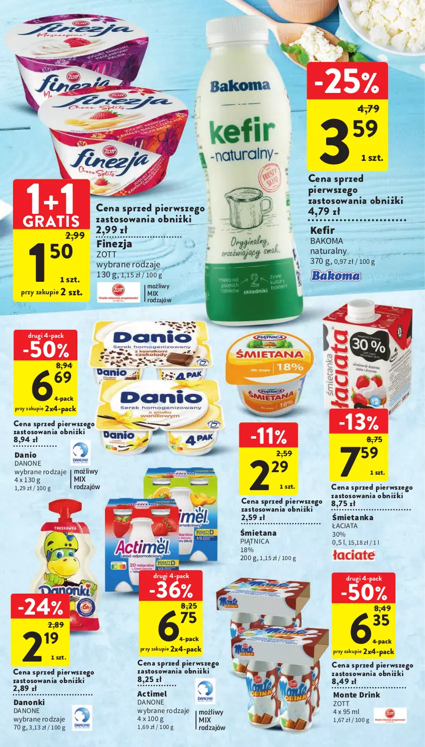 Gazetka promocyjna Intermarche - Gazetka Intermarche - ważna 13.07 do 19.07.2023 - strona 19 - produkty: Actimel, Bakoma, Danio, Danone, Danonki, Gra, Kefir, Monte, Piątnica, Zott