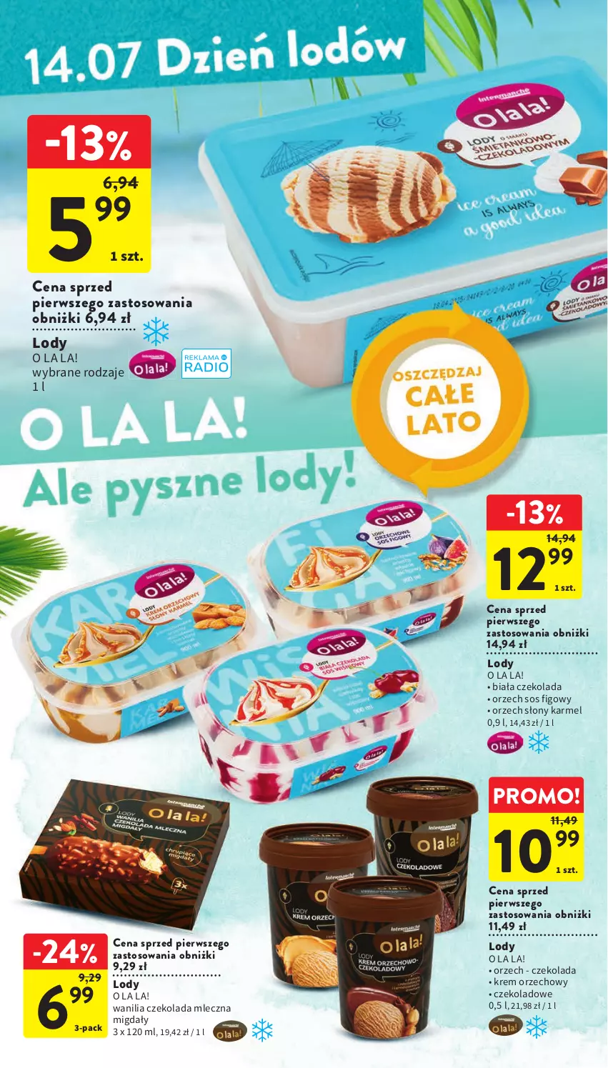 Gazetka promocyjna Intermarche - Gazetka Intermarche - ważna 13.07 do 19.07.2023 - strona 20 - produkty: Czekolada, Czekolada mleczna, Krem orzechowy, Lody, Migdały, Sos