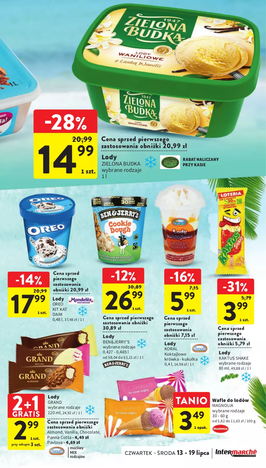 Gazetka promocyjna Intermarche - Gazetka Intermarche - ważna 13.07 do 19.07.2023 - strona 21 - produkty: Gra, Kaktus, Kit Kat, Lody, Oreo, Panna cotta, Wafle, Wafle do lodów, Zielona Budka