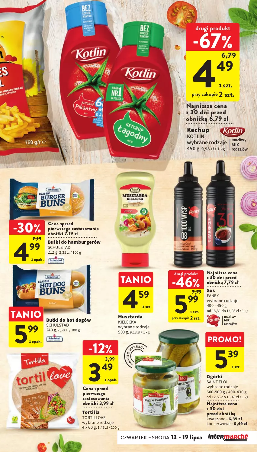 Gazetka promocyjna Intermarche - Gazetka Intermarche - ważna 13.07 do 19.07.2023 - strona 27 - produkty: Bułki do hot dogów, Burger, Fa, Hamburger, Hot dog, Kotlin, Mus, Musztarda, Ser, Sos, Tortilla