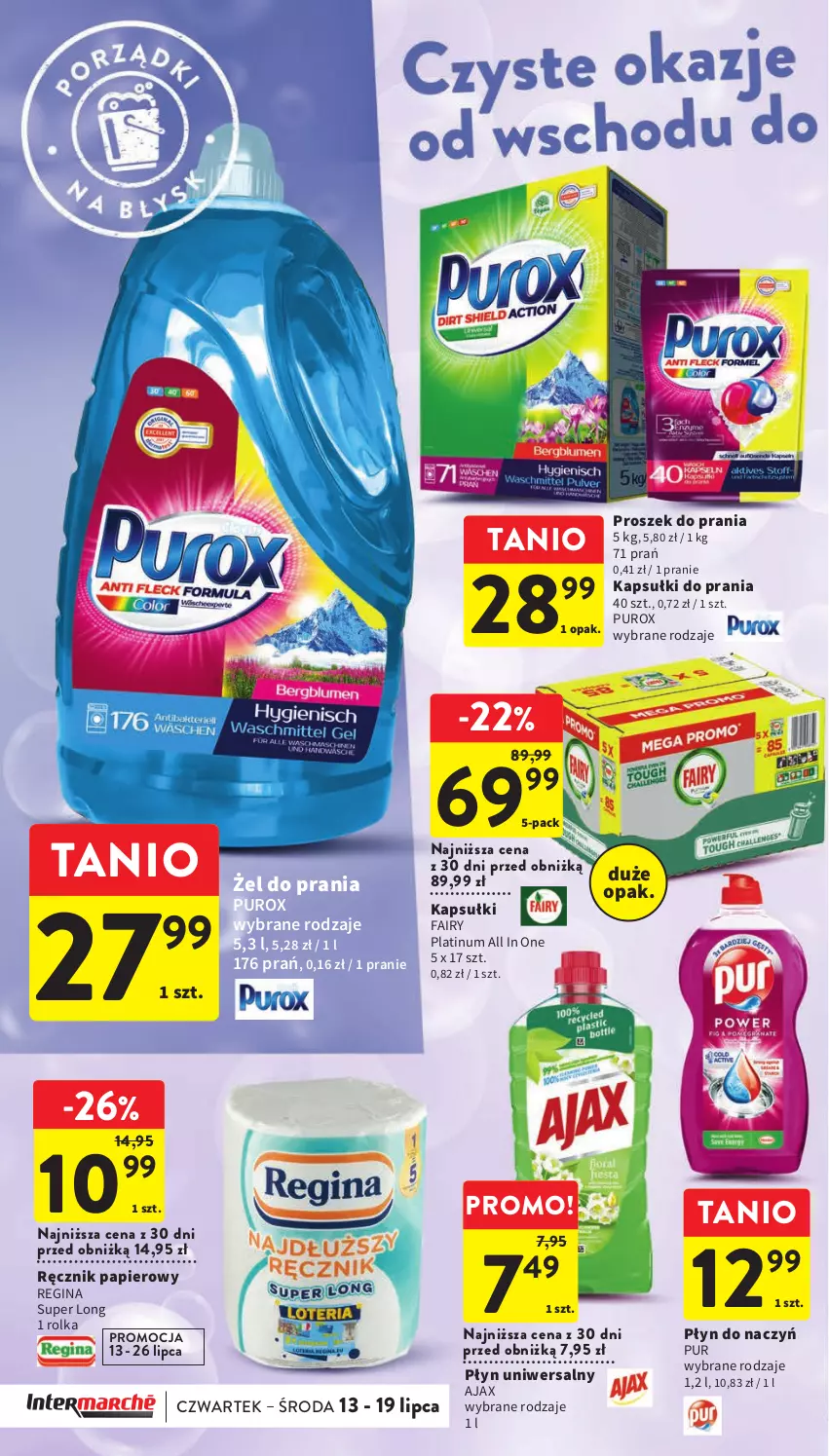 Gazetka promocyjna Intermarche - Gazetka Intermarche - ważna 13.07 do 19.07.2023 - strona 34 - produkty: Ajax, Fa, Fairy, Gin, Kapsułki do prania, Papier, Proszek do prania, Pur, Ręcznik