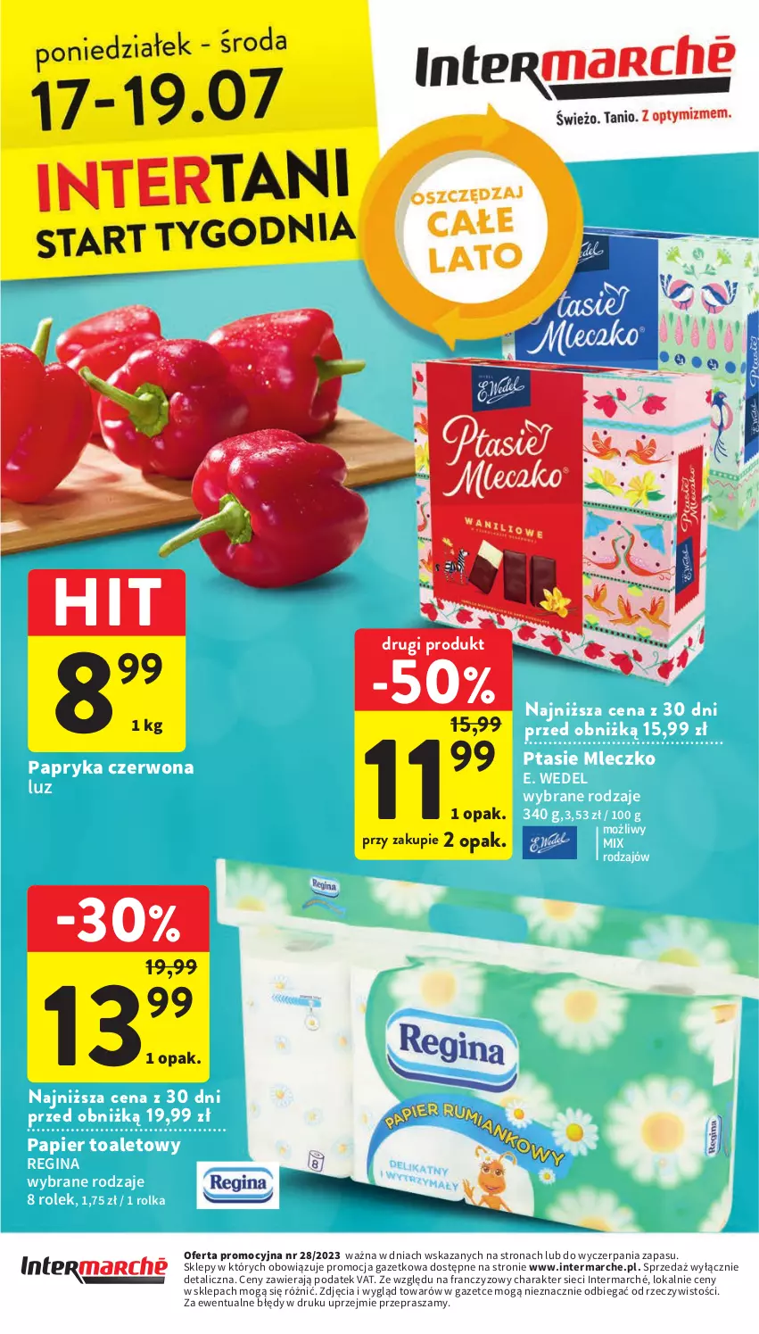 Gazetka promocyjna Intermarche - Gazetka Intermarche - ważna 13.07 do 19.07.2023 - strona 40 - produkty: E. Wedel, Gin, Mleczko, Papier, Papier toaletowy, Papryka, Papryka czerwona, Ptasie mleczko