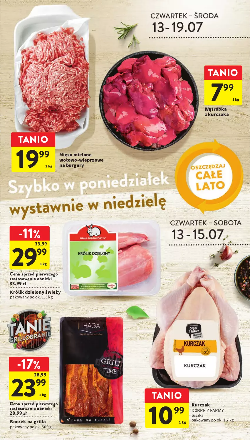 Gazetka promocyjna Intermarche - Gazetka Intermarche - ważna 13.07 do 19.07.2023 - strona 9 - produkty: Boczek, Burger, Fa, Grill, Królik, Kurczak, Mięso, Mięso mielone, Tusz