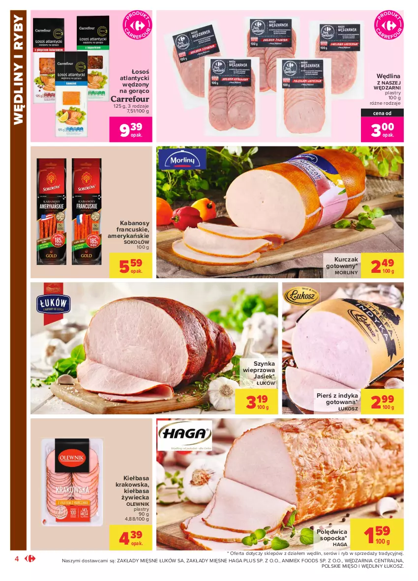 Gazetka promocyjna Carrefour - Gazetka Market - ważna 17.05 do 29.05.2021 - strona 4 - produkty: Kabanos, Kiełbasa, Kiełbasa krakowska, Kosz, Kurczak, Kurczak gotowany, Mięso, Morliny, Olewnik, Polędwica, Ser, Sok, Sokołów, Szynka, Szynka wieprzowa, Wędlina