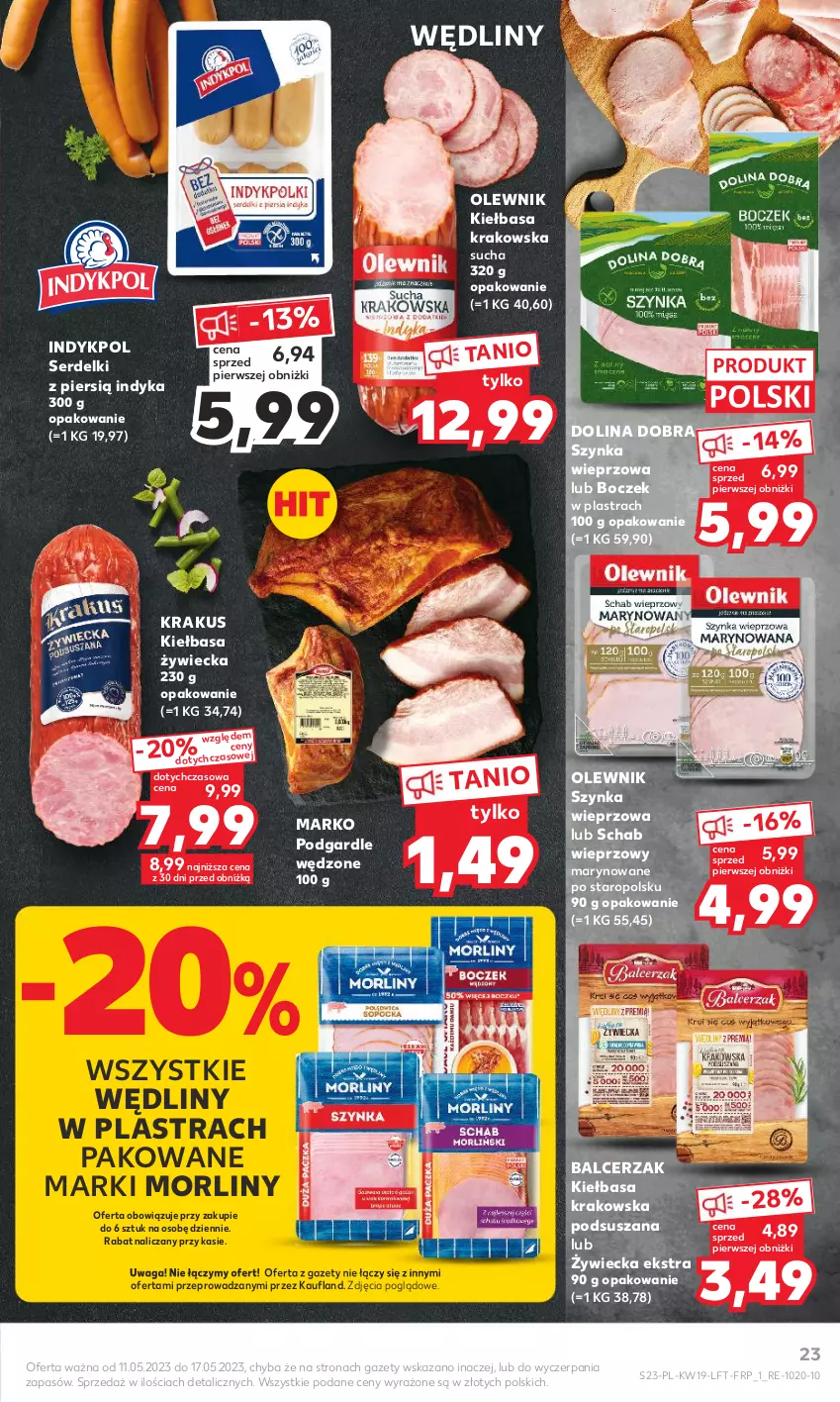 Gazetka promocyjna Kaufland - Gazetka tygodnia - ważna 11.05 do 17.05.2023 - strona 23 - produkty: Boczek, Kiełbasa, Kiełbasa krakowska, Krakus, Morliny, Olewnik, Schab wieprzowy, Ser, Serdelki, Szynka, Szynka wieprzowa, Waga