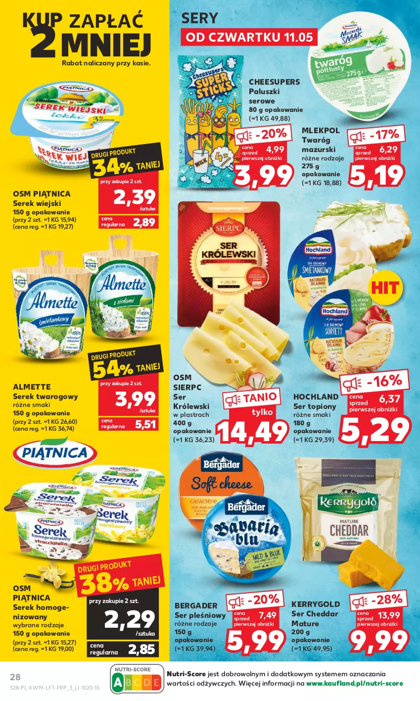 Gazetka promocyjna Kaufland - Gazetka tygodnia - ważna 11.05 do 17.05.2023 - strona 28 - produkty: Almette, Cheddar, Hochland, Królewski, Piątnica, Ser, Ser pleśniowy, Ser topiony, Serek, Serek homogenizowany, Serek twarogowy, Serek wiejski, Top, Twaróg