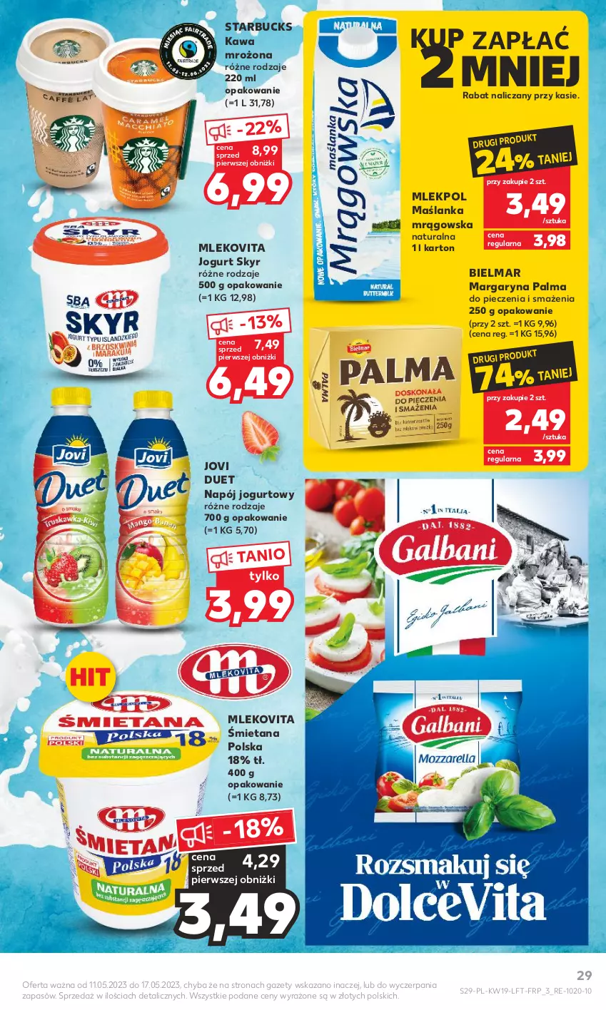 Gazetka promocyjna Kaufland - Gazetka tygodnia - ważna 11.05 do 17.05.2023 - strona 29 - produkty: Jogurt, Kawa, Margaryna, Maślanka, Mleko, Mlekovita, Napój, Napój jogurtowy, Palma, Piec