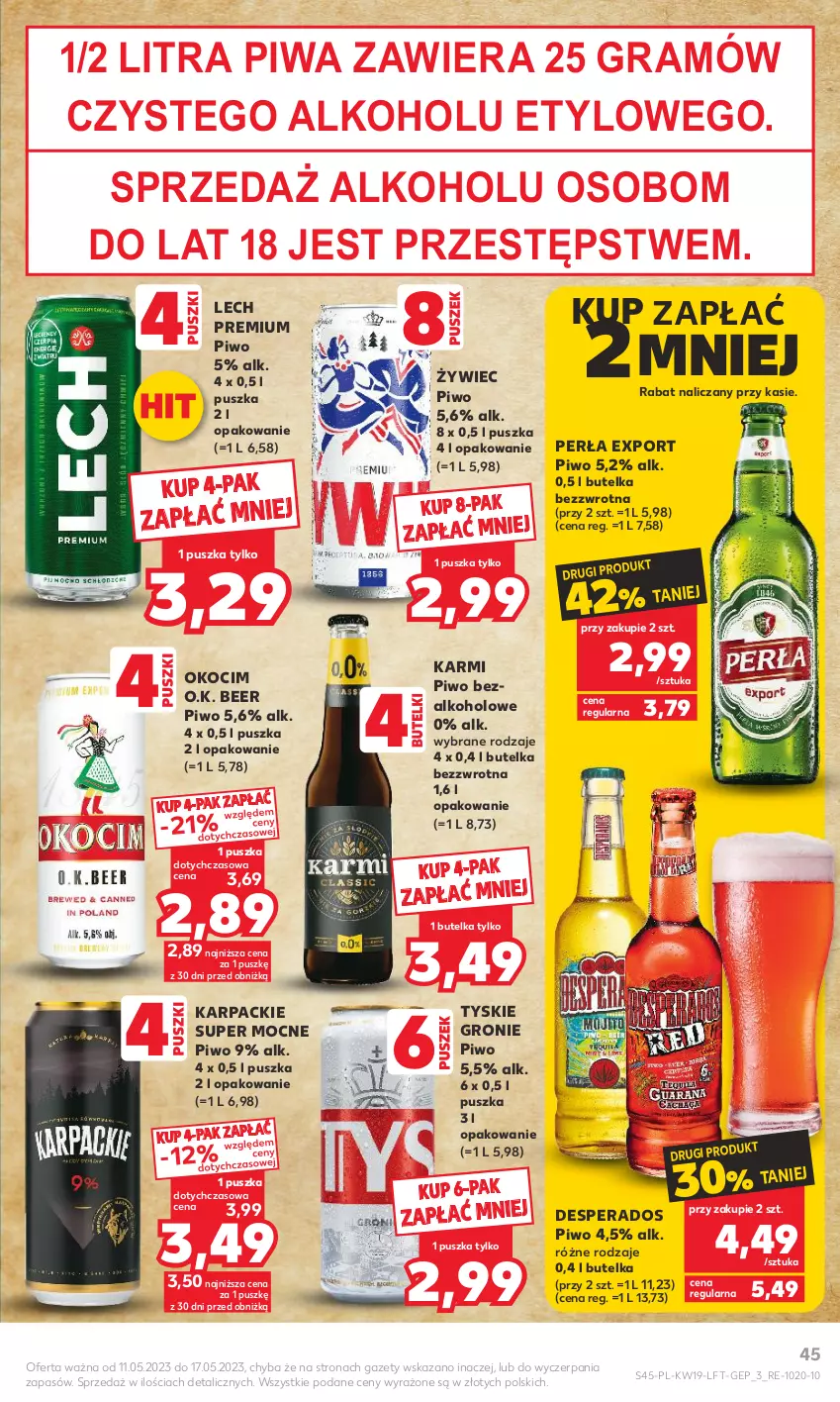 Gazetka promocyjna Kaufland - Gazetka tygodnia - ważna 11.05 do 17.05.2023 - strona 45 - produkty: Desperados, Gra, Karmi, Karp, Koc, Lech Premium, Okocim, Perła, Piwa, Piwo, Por, Tyskie