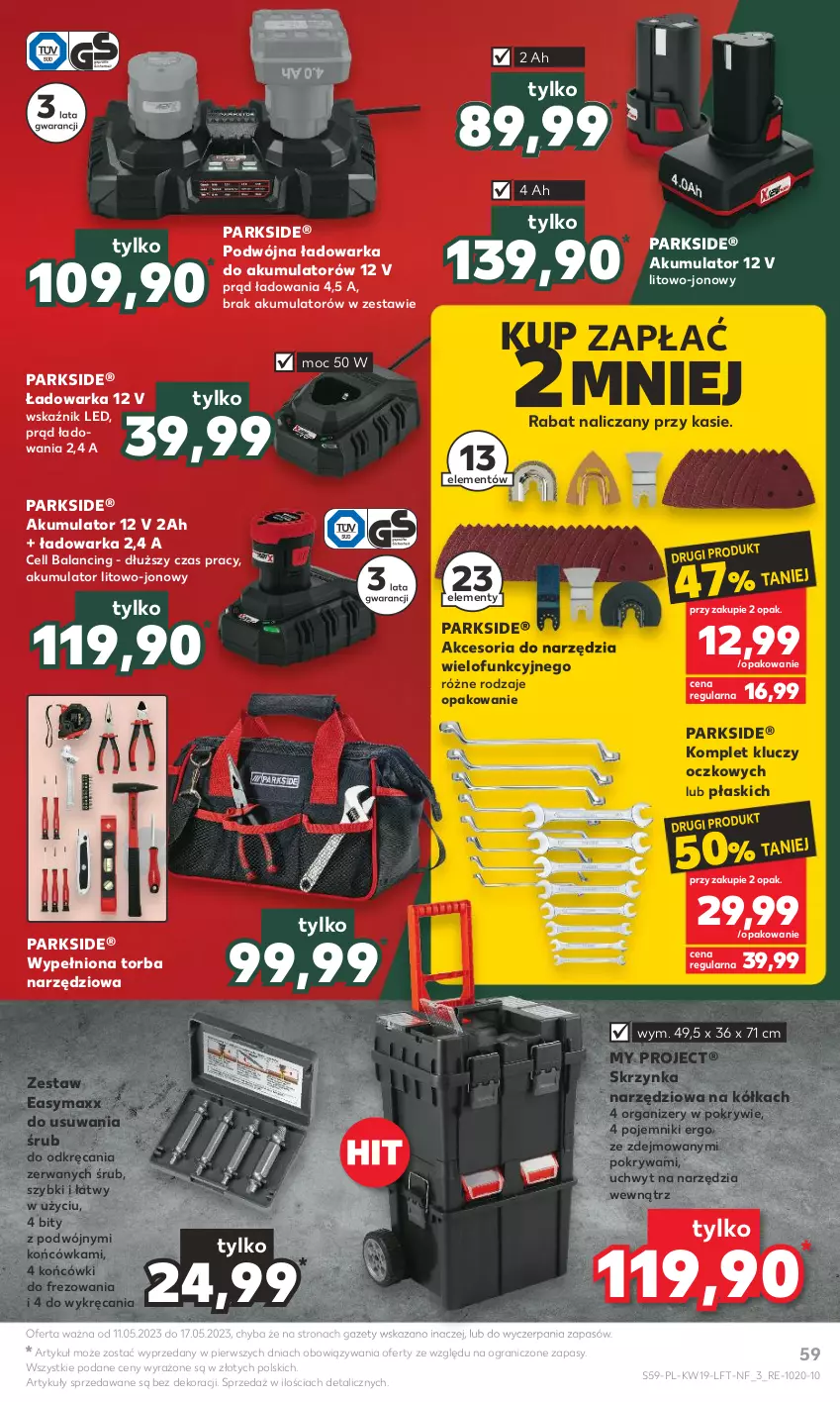 Gazetka promocyjna Kaufland - Gazetka tygodnia - ważna 11.05 do 17.05.2023 - strona 59 - produkty: Akumulator, Gra, Organizer, Parkside, Pojemnik, Pokrywa, Skrzynka narzędziowa, Torba, Warka