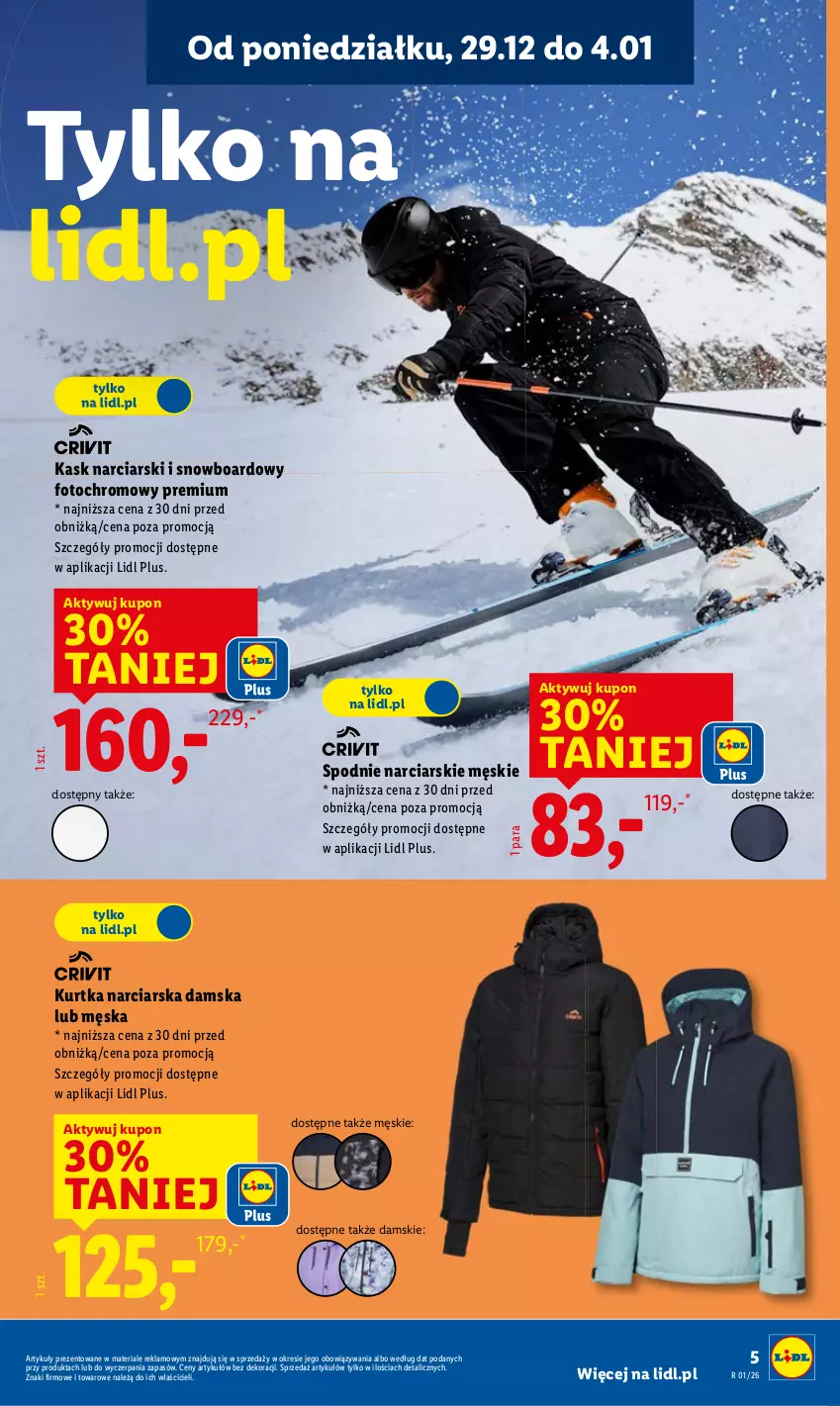 Gazetka promocyjna Lidl - GAZETKA - ważna 29.12.2025 do 03.01.2026 - strona 5 - produkty: Kask, Kask narciarski, Kurtka, Snowboard, Spodnie