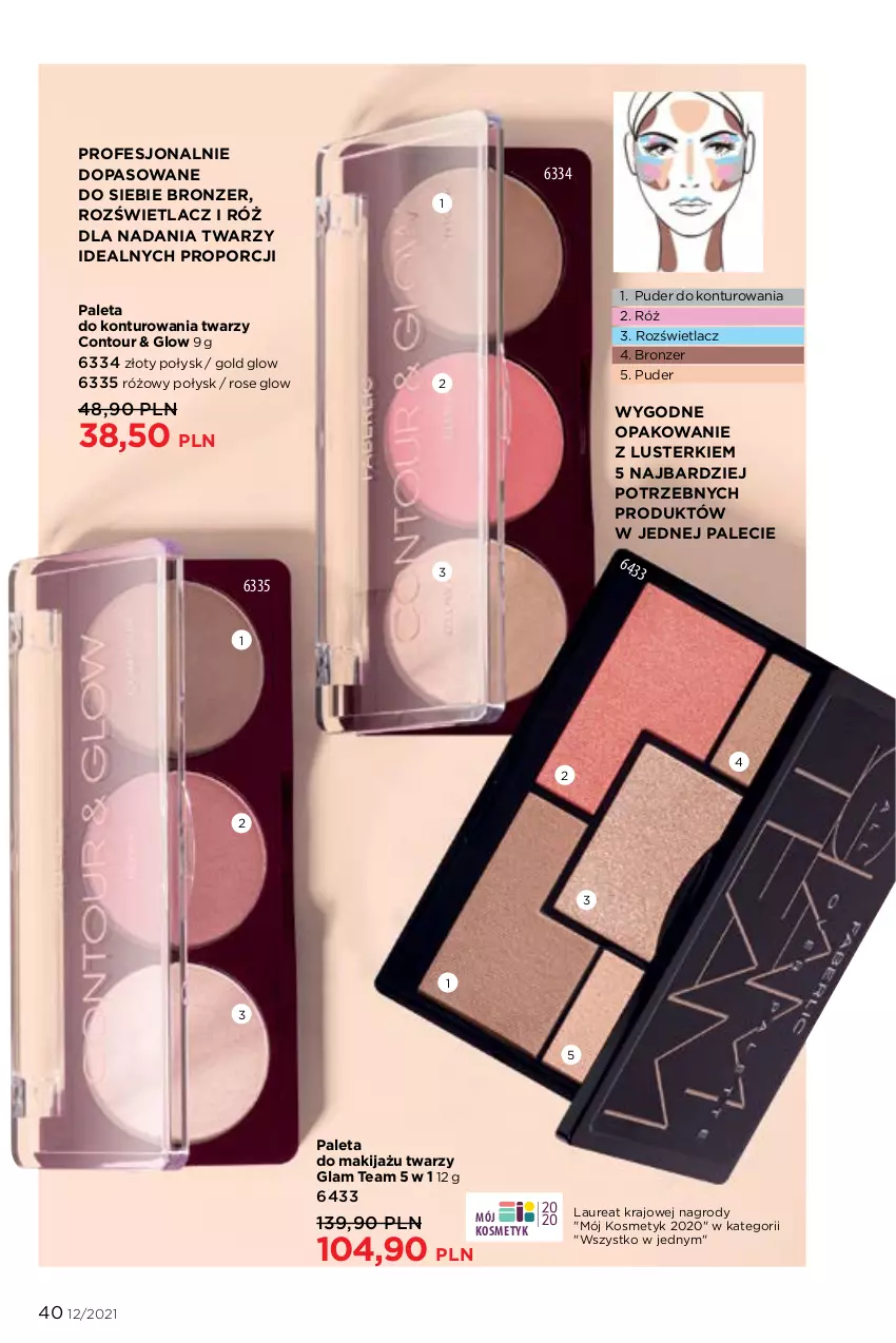 Gazetka promocyjna Faberlic - Gazetka - ważna 16.08 do 15.09.2021 - strona 40 - produkty: Bronzer, Laur, Makijaż, Paleta, Por, Puder, Rozświetlacz