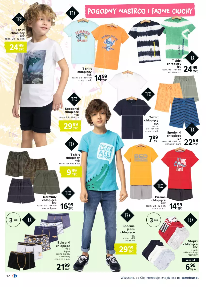 Gazetka promocyjna Carrefour - Gazetka Moda pełna słońca - ważna 03.05 do 15.05.2021 - strona 12 - produkty: Bermudy, Bokserki, Fa, Piżama, Ser, Spodnie, Spodnie jeans, T-shirt, Top