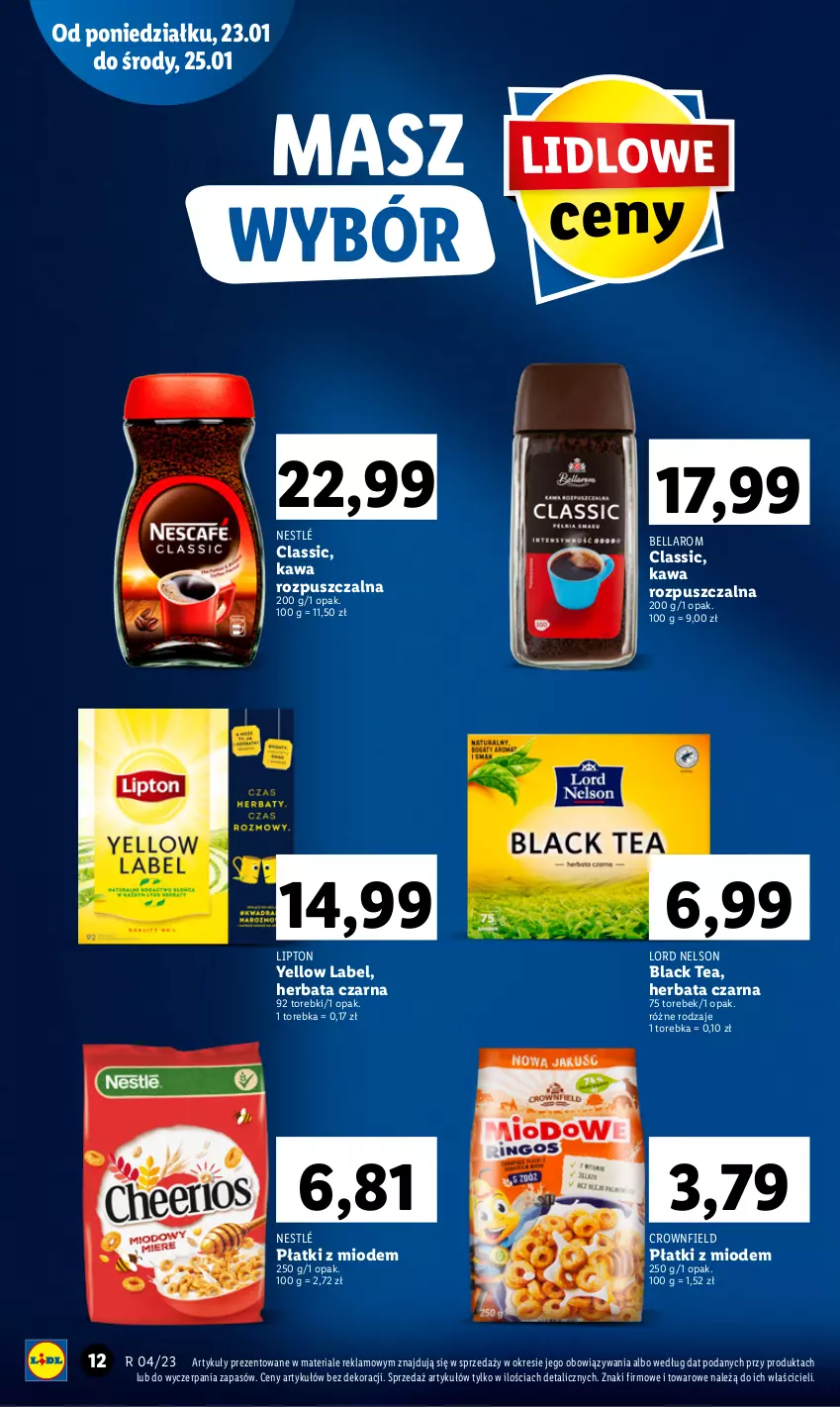 Gazetka promocyjna Lidl - GAZETKA - ważna 23.01 do 25.01.2023 - strona 12 - produkty: Bell, Bella, Herbata, Herbata czarna, Kawa, Kawa rozpuszczalna, Lack, Lipton, Nestlé, Torebka