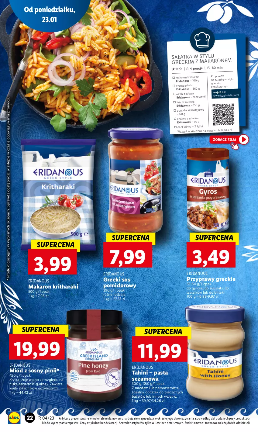 Gazetka promocyjna Lidl - GAZETKA - ważna 23.01 do 25.01.2023 - strona 24 - produkty: Chałwa, Feta, Gyros, Kuchnia, Lanki, Makaron, Miód, Ocet, Oliwa z oliwek, Oliwki, Piec, Pomidorki, Por, Przyprawy, Sałat, Sałatka, Sezam, Sos, Sos pomidorowy