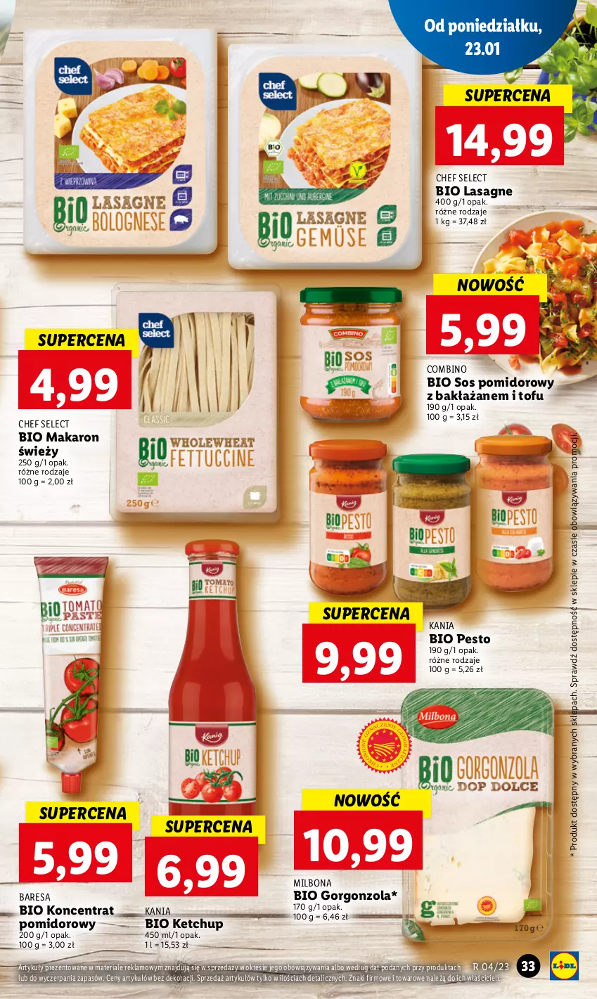 Gazetka promocyjna Lidl - GAZETKA - ważna 23.01 do 25.01.2023 - strona 35 - produkty: Gorgonzola, Ketchup, Koncentrat pomidorowy, Lasagne, Makaron, Pesto, Sos, Sos pomidorowy, Tofu