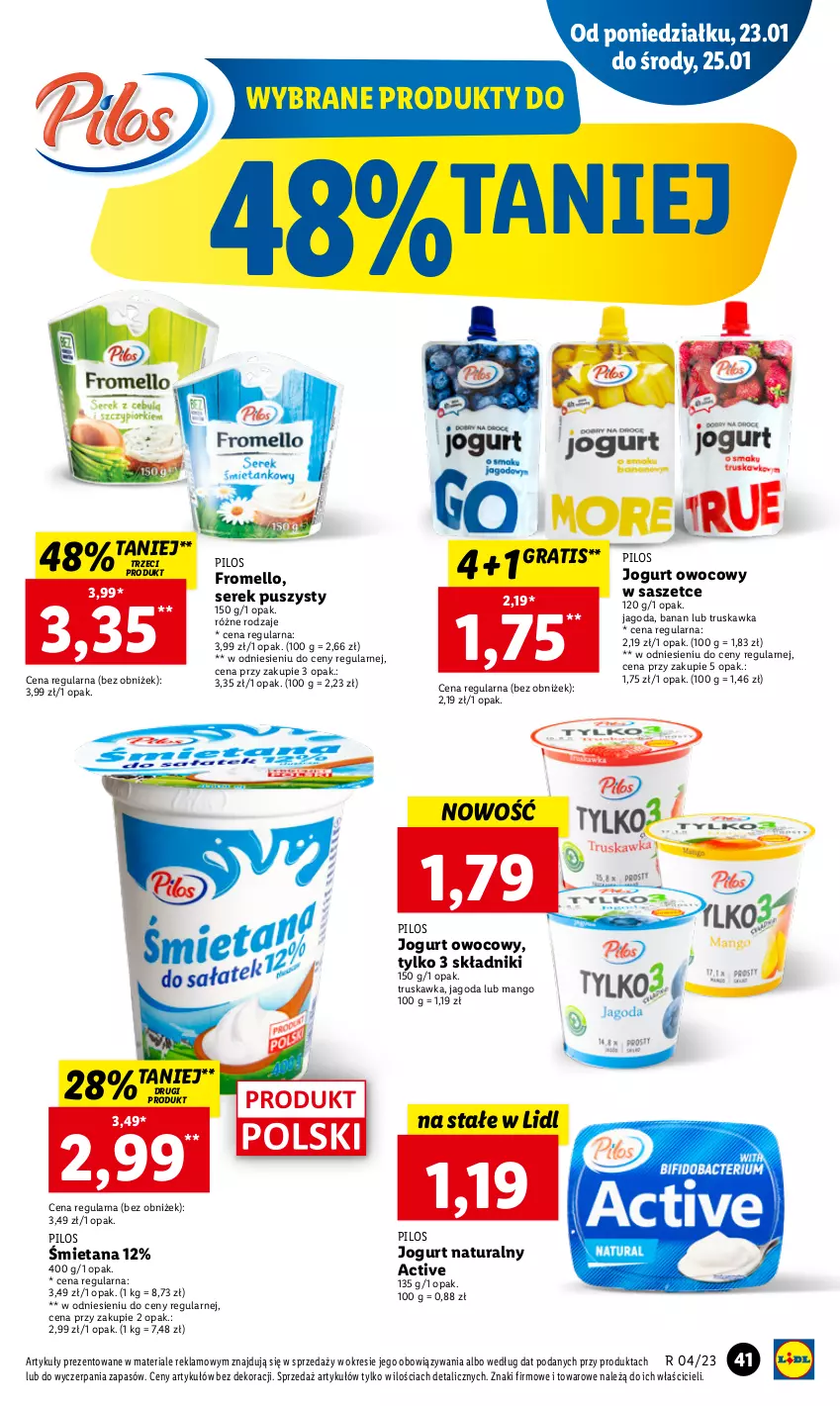 Gazetka promocyjna Lidl - GAZETKA - ważna 23.01 do 25.01.2023 - strona 43 - produkty: Gra, Jogurt, Jogurt naturalny, Jogurt owocowy, Mango, Pilos, Ser, Serek, Serek puszysty