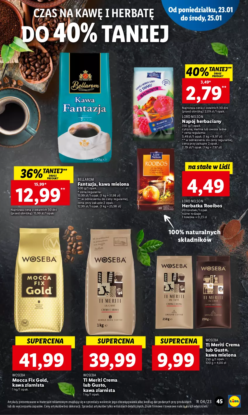 Gazetka promocyjna Lidl - GAZETKA - ważna 23.01 do 25.01.2023 - strona 47 - produkty: Bell, Bella, Fa, Fanta, Kawa, Kawa mielona, Kawa ziarnista, Mocca Fix Gold, Napój, Owoce, Torebka, Woseba