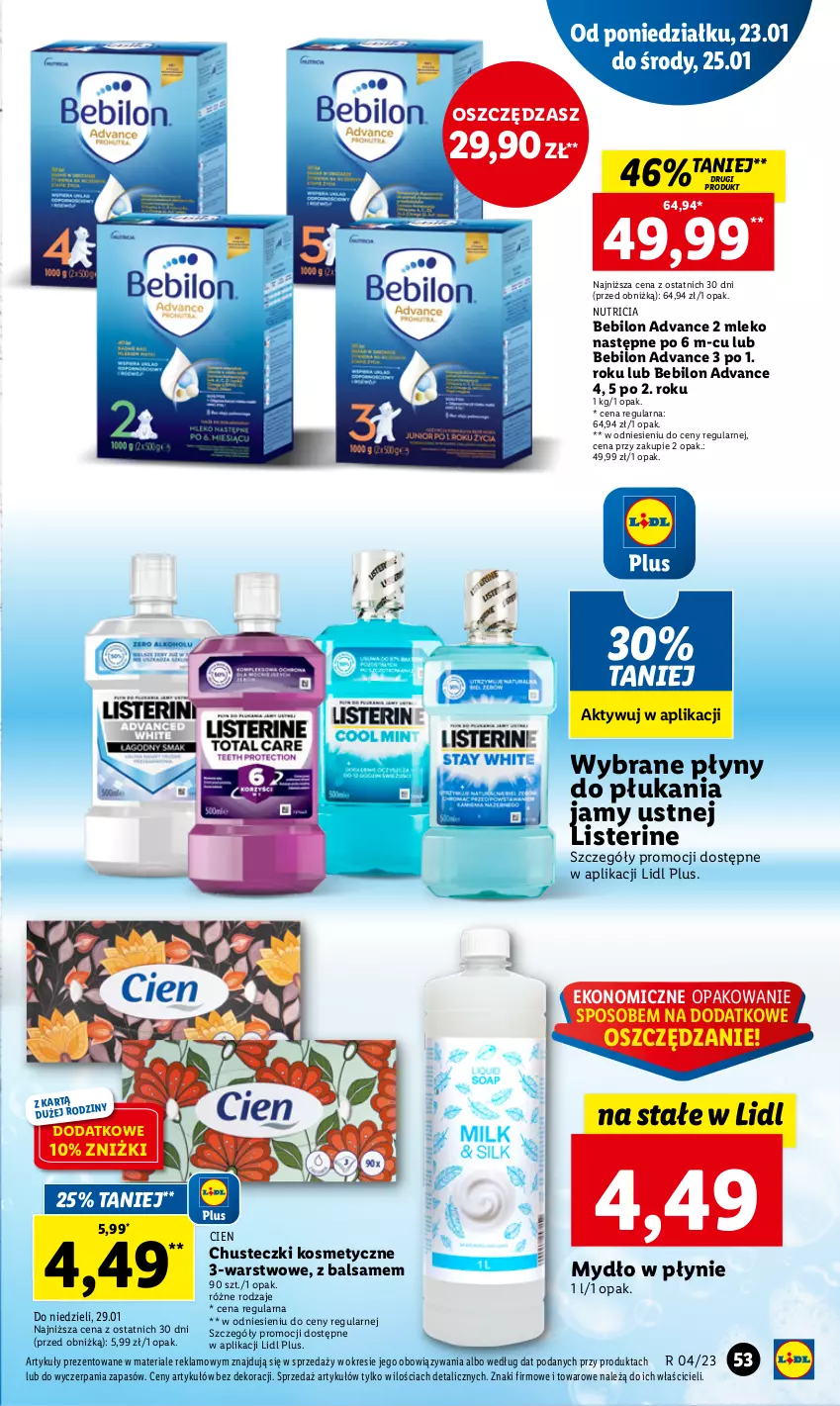 Gazetka promocyjna Lidl - GAZETKA - ważna 23.01 do 25.01.2023 - strona 57 - produkty: BEBILON, Chusteczki, Chusteczki kosmetyczne, Listerine, Mleko, Mydło, Mydło w płynie, O nas