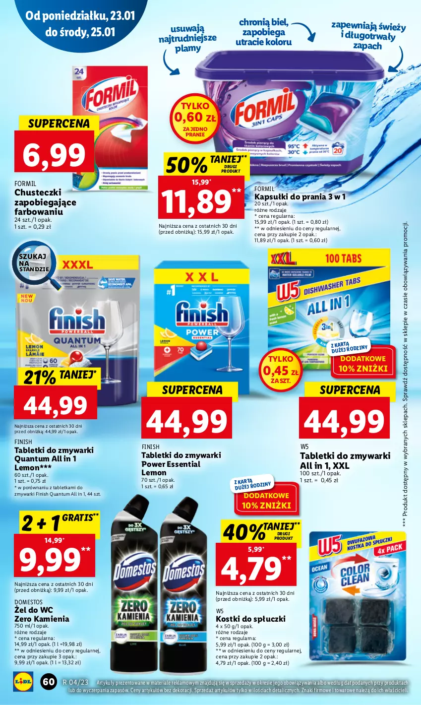 Gazetka promocyjna Lidl - GAZETKA - ważna 23.01 do 25.01.2023 - strona 66 - produkty: Chusteczki, Domestos, Fa, Finish, Gra, Kapsułki do prania, Por, Tablet, Tabletki do zmywarki, Zmywarki