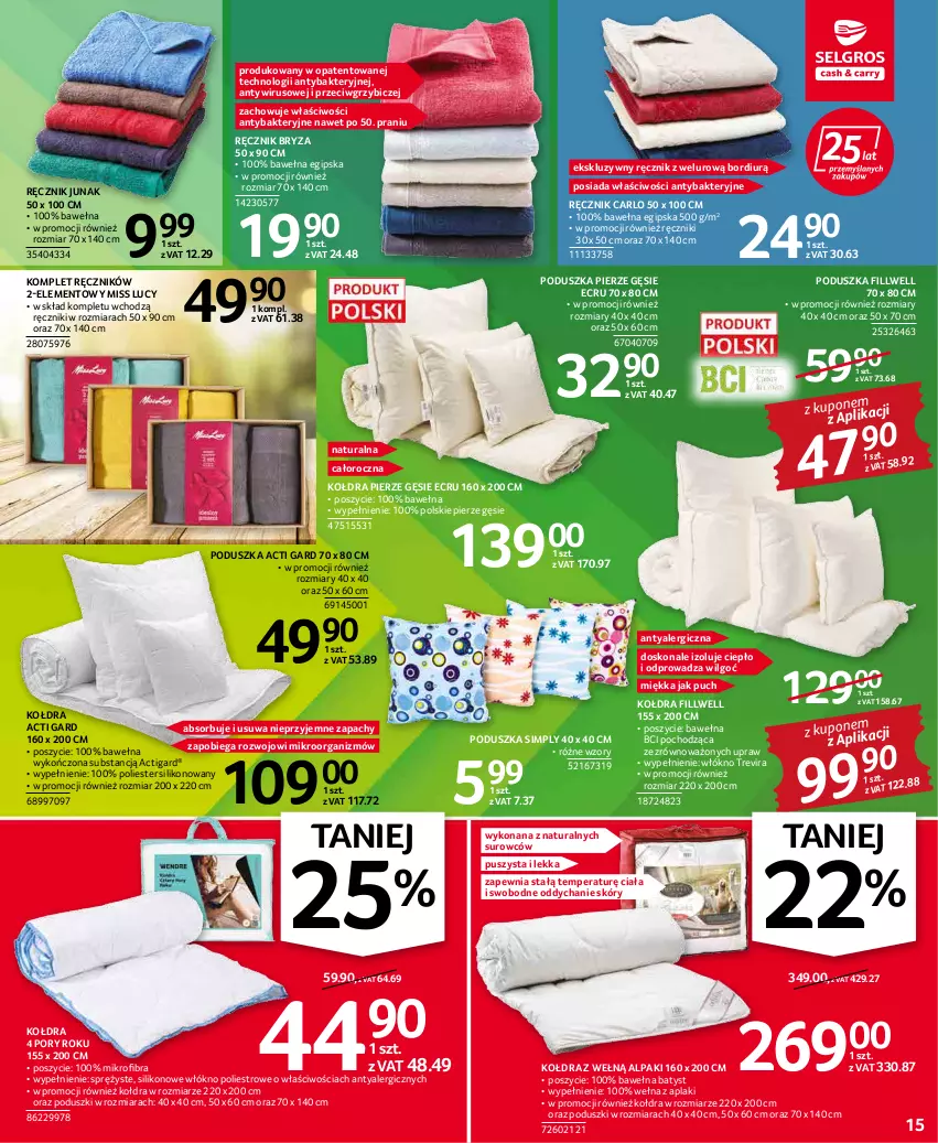 Gazetka promocyjna Selgros - Oferta przemysłowa - ważna 31.03 do 06.04.2022 - strona 15 - produkty: BIC, Bryza, Kołdra, LG, Poduszka, Por, Ręcznik, Wełna