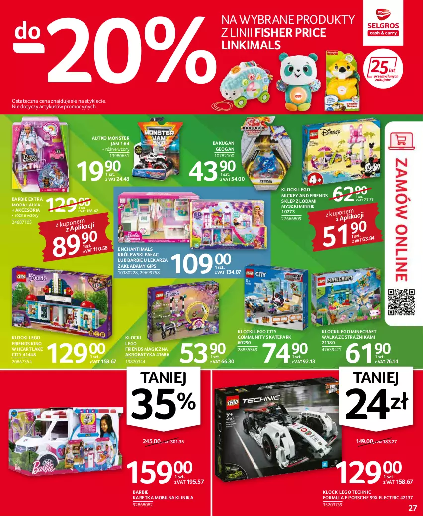 Gazetka promocyjna Selgros - Oferta przemysłowa - ważna 31.03 do 06.04.2022 - strona 27 - produkty: Barbie, Enchantimals, Klocki, Królewski, Lalka, LEGO, LEGO City, LEGO Friends, LEGO Minecraft, LEGO Technic, Minecraft, Minnie, Mobil, Moda, Mysz, Por